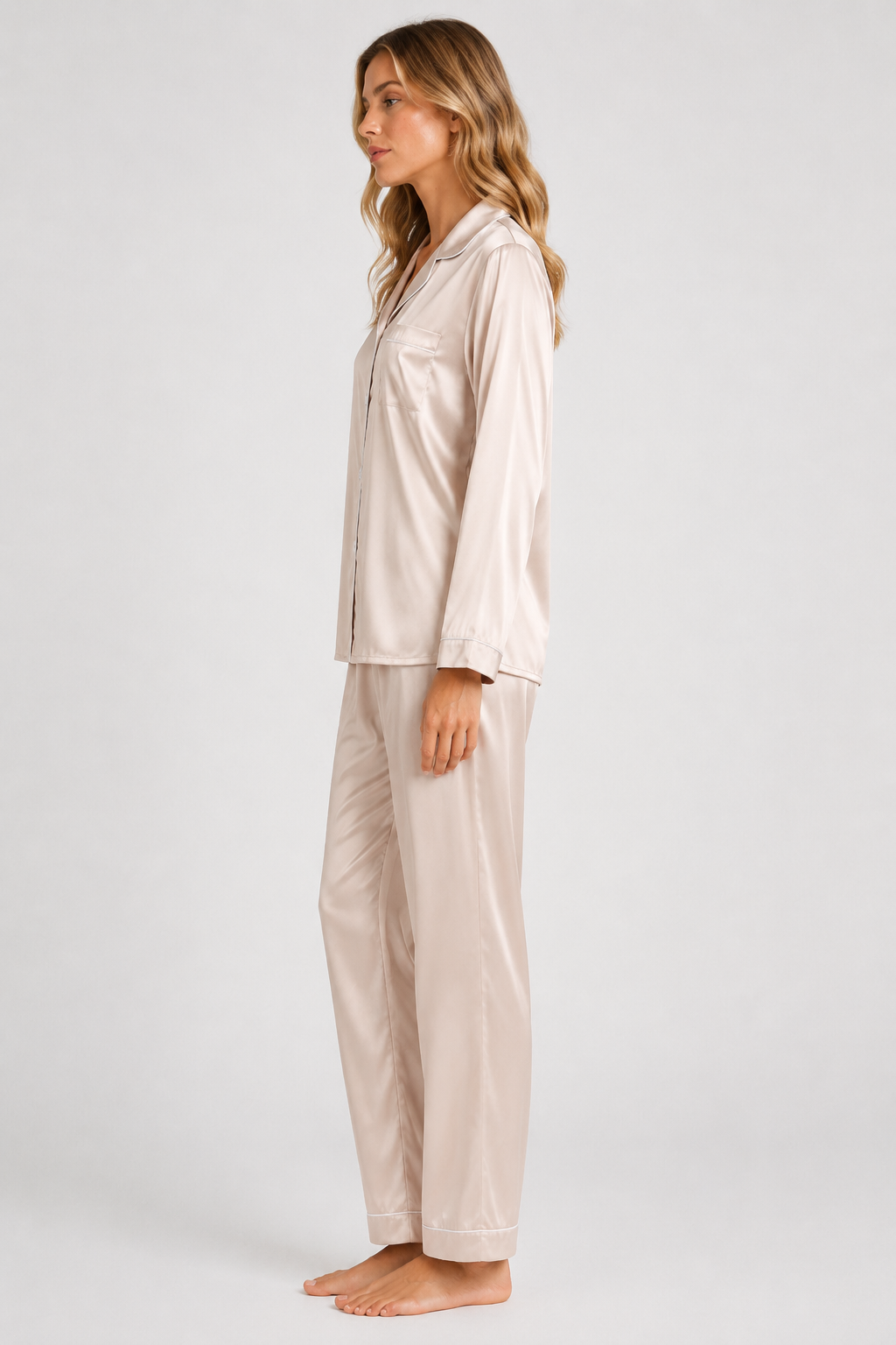 Pyjama satiné à passepoils — Delia — Amielle Paris