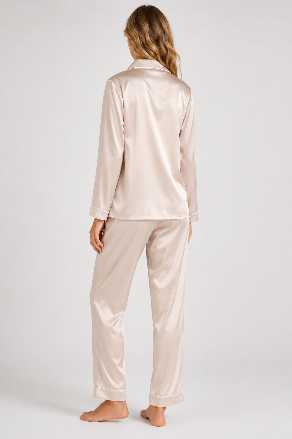 Pyjama satiné à passepoils — Delia — Amielle Paris