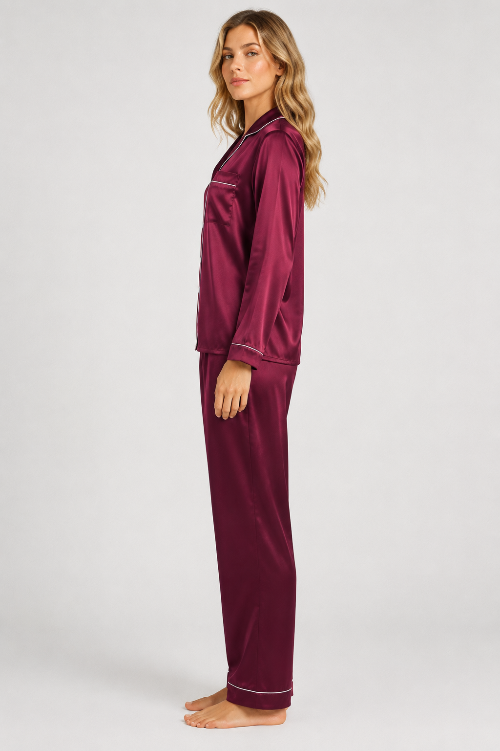 Pyjama satiné à passepoils — Delia — Amielle Paris