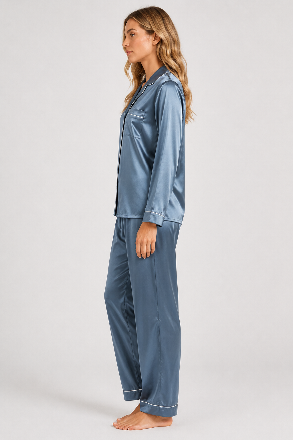 Pyjama satiné à passepoils — Delia — Amielle Paris