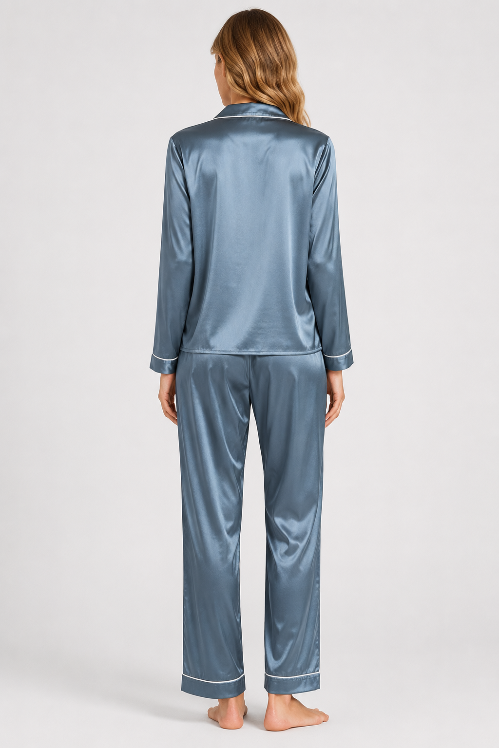 Pyjama satiné à passepoils — Delia — Amielle Paris