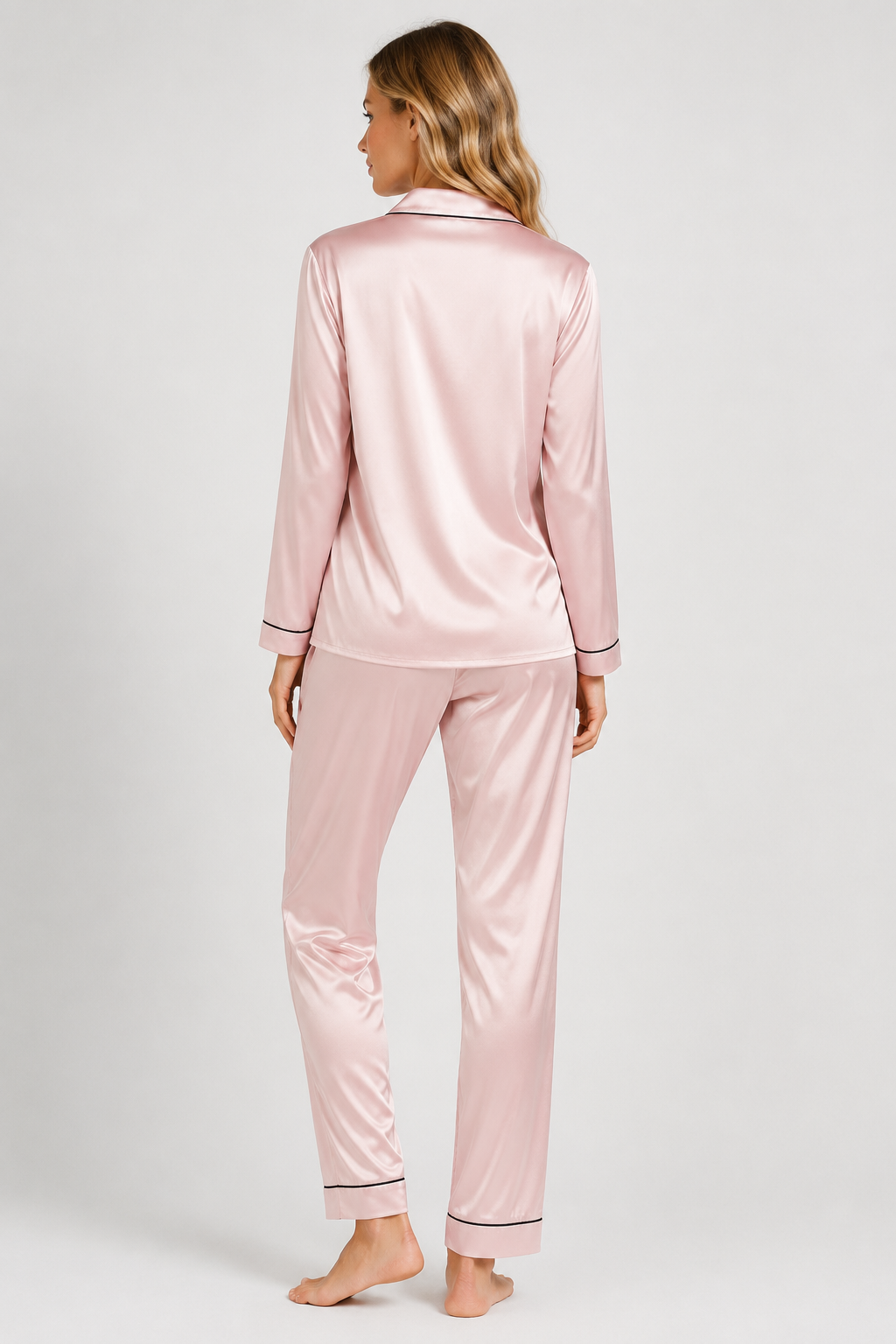 Pyjama satiné à passepoils — Delia — Amielle Paris