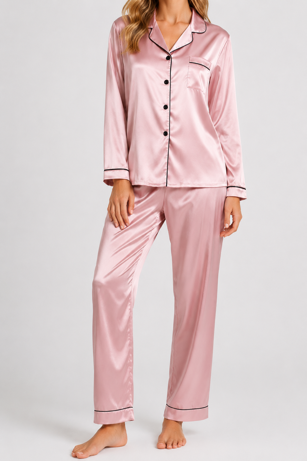 Pyjama satiné à passepoils — Delia — Amielle Paris