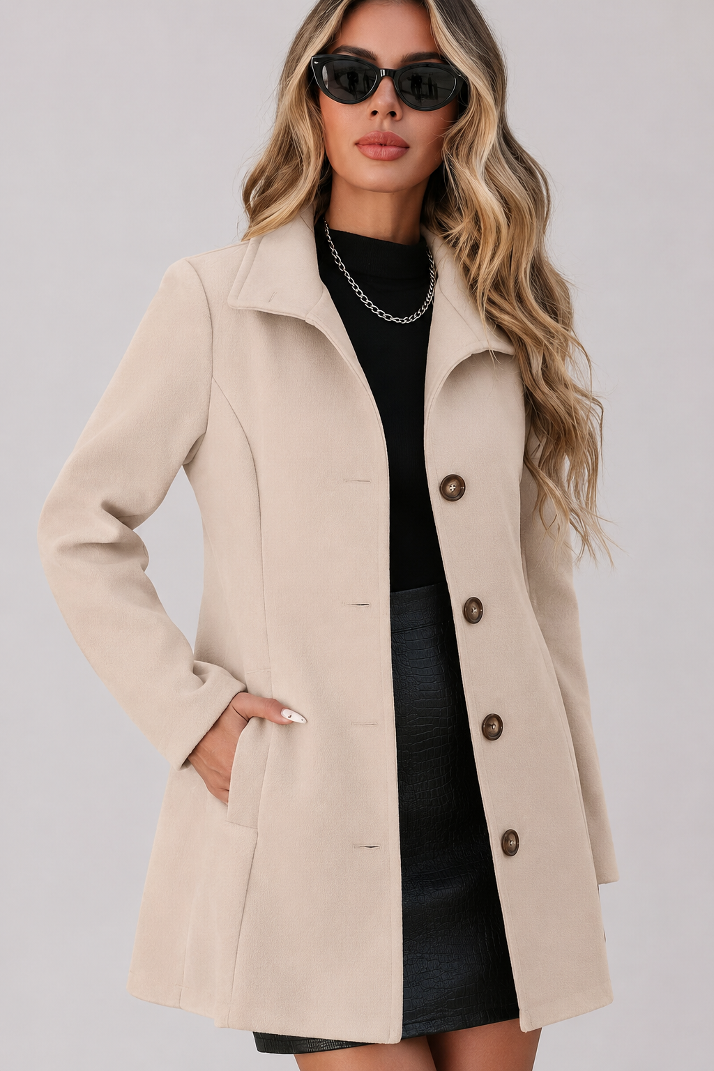 Manteau mi-long à col chemise — Suzan — Amielle Paris