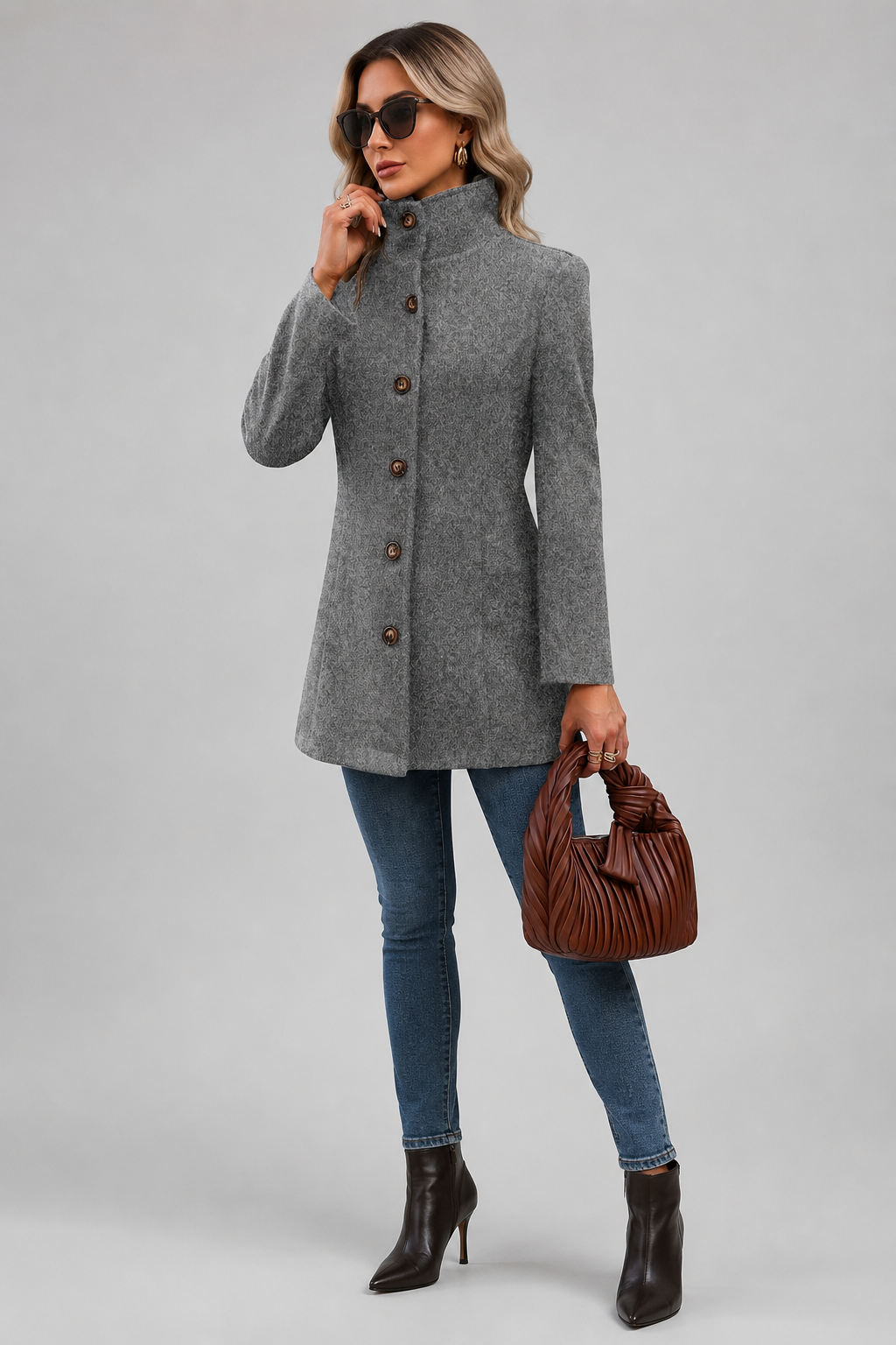 Manteau mi-long à col chemise — Suzan — Amielle Paris
