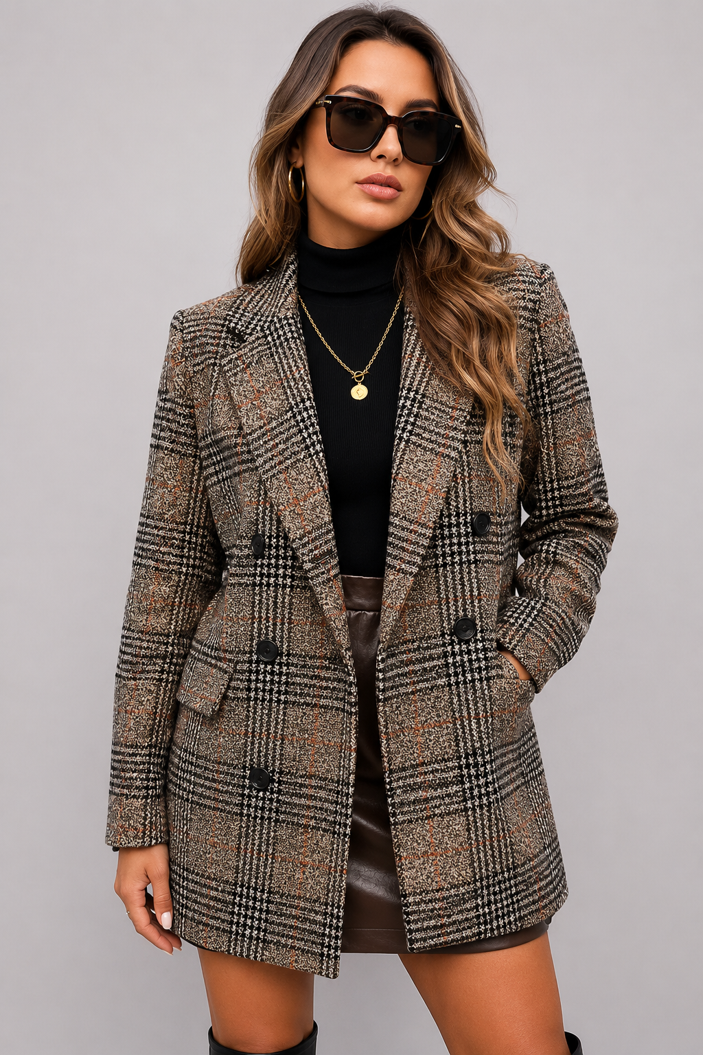 Blazer long croisé prince-de-galles Roxy — Amielle Paris
