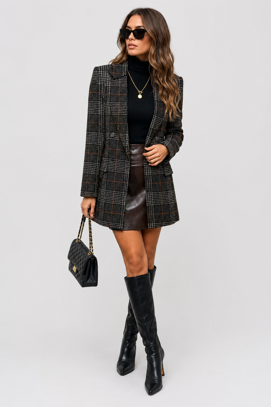 Blazer long croisé prince-de-galles Roxy — Amielle Paris