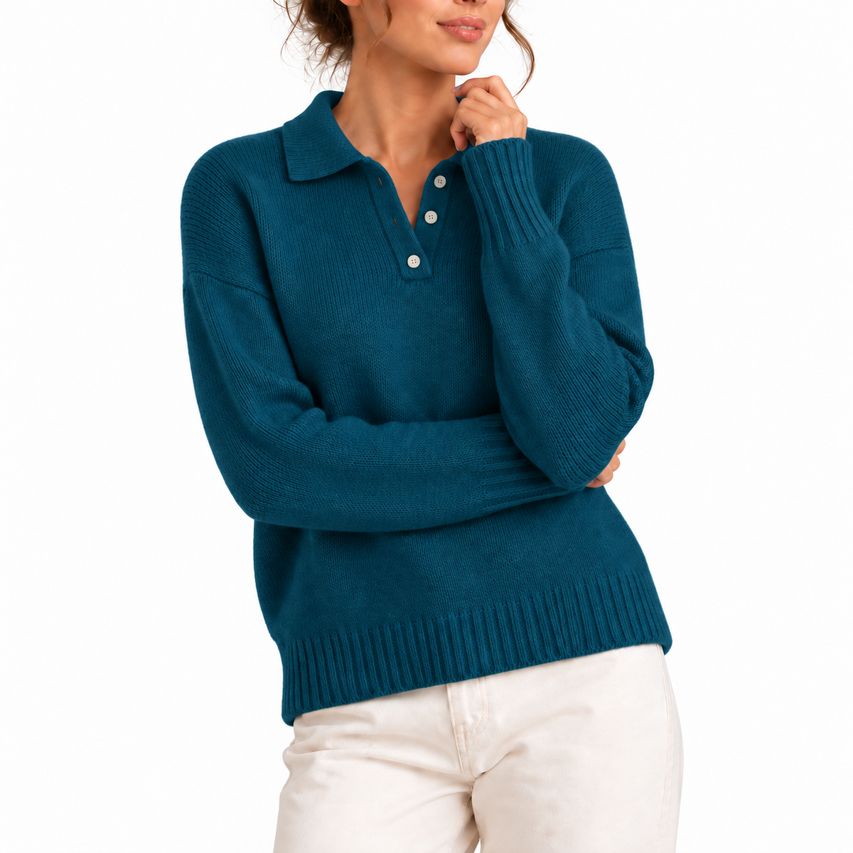 Pull en maille à col polo boutonné — Amielle Paris