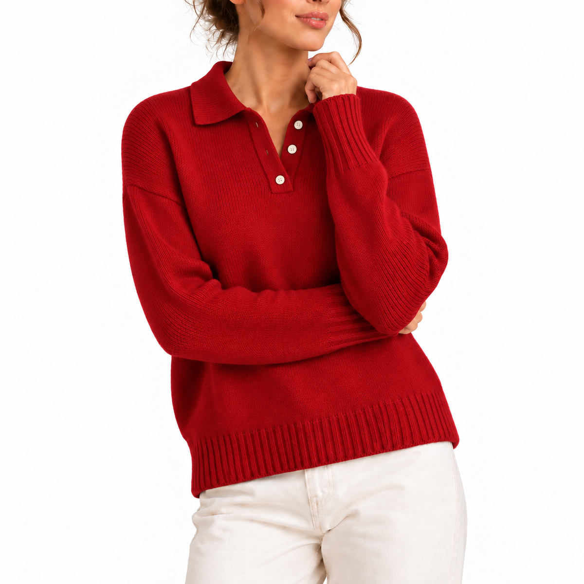 Pull en maille à col polo boutonné — Amielle Paris