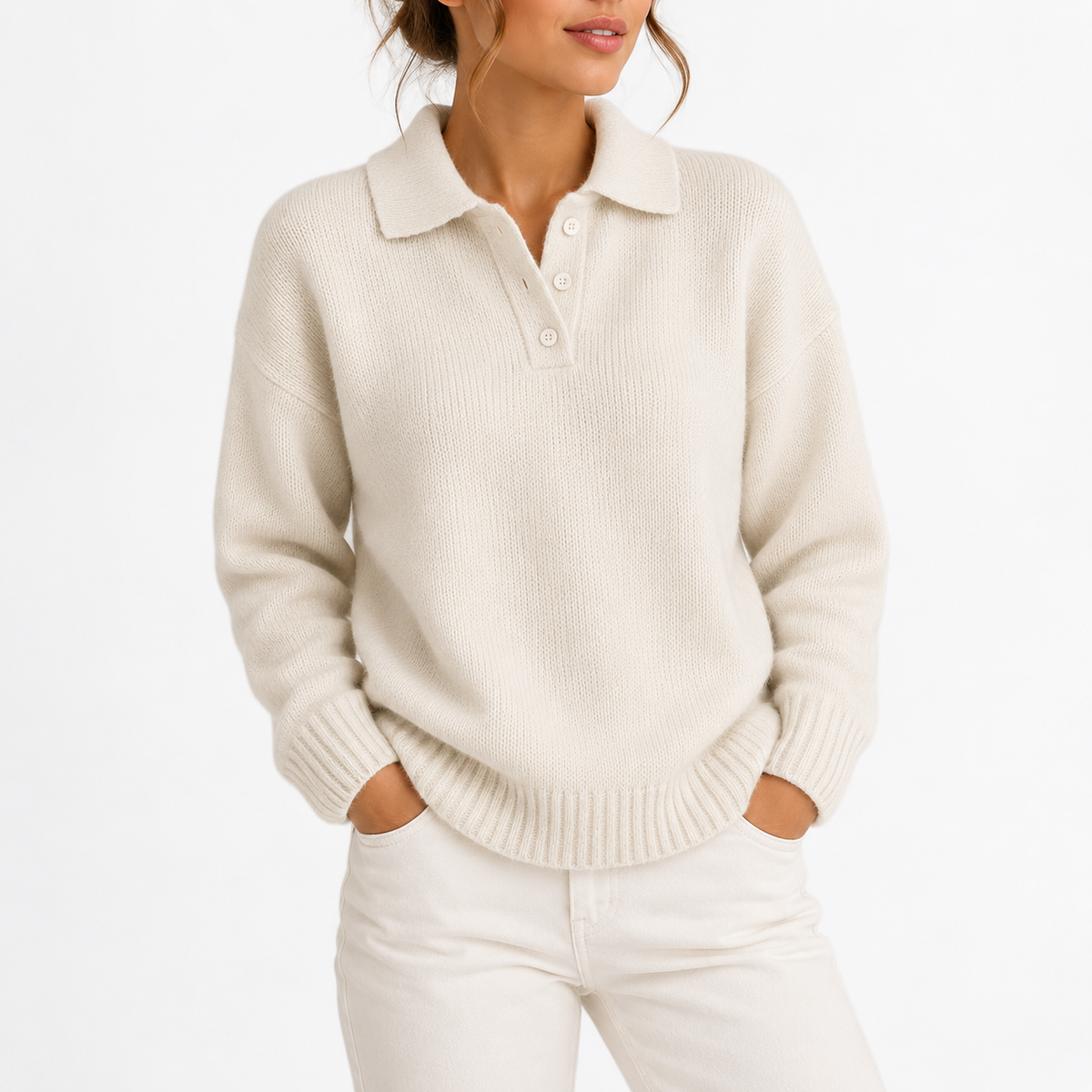 Pull en maille à col polo boutonné — Amielle Paris