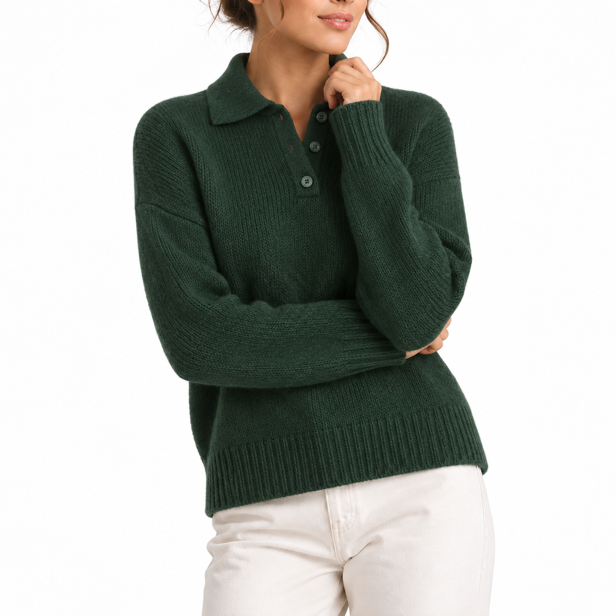 Pull en maille à col polo boutonné — Amielle Paris