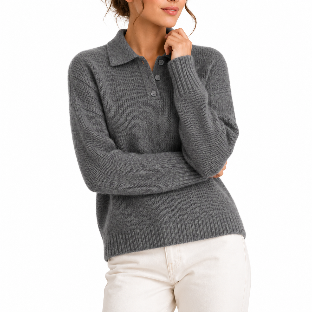 Pull en maille à col polo boutonné — Amielle Paris