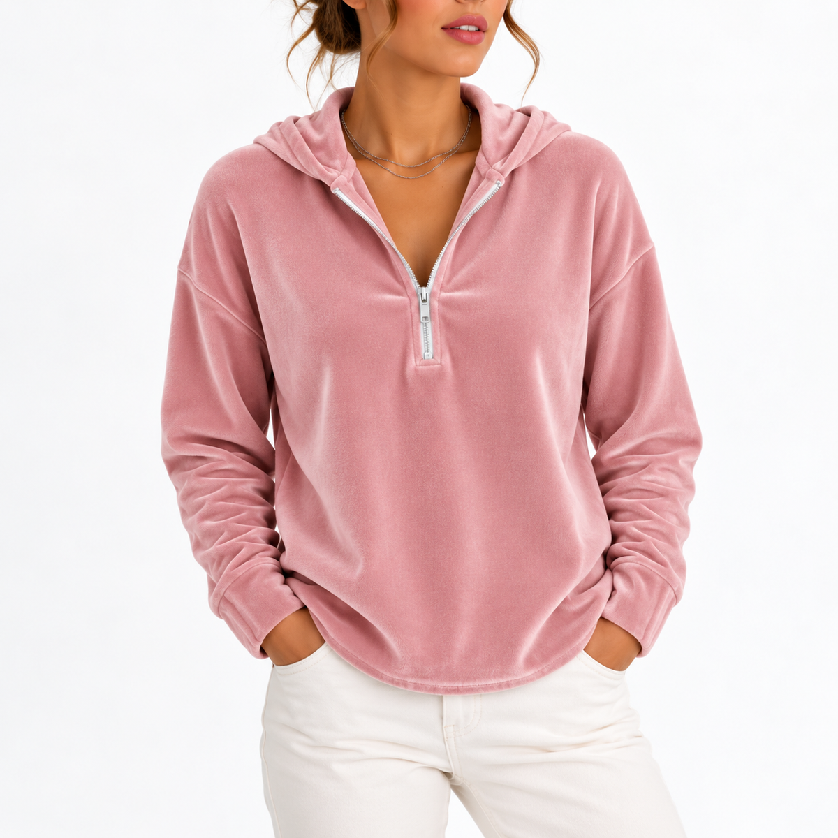 Sweat à capuche texturé et col zippé — Amielle Paris