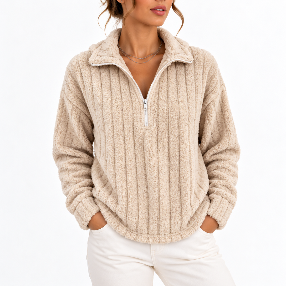 Sweat côtelé à col demi-zippé — Amielle Paris