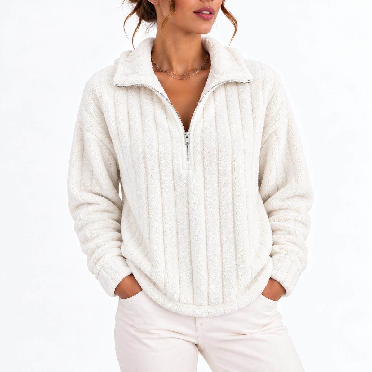 Sweat côtelé à col demi-zippé — Amielle Paris