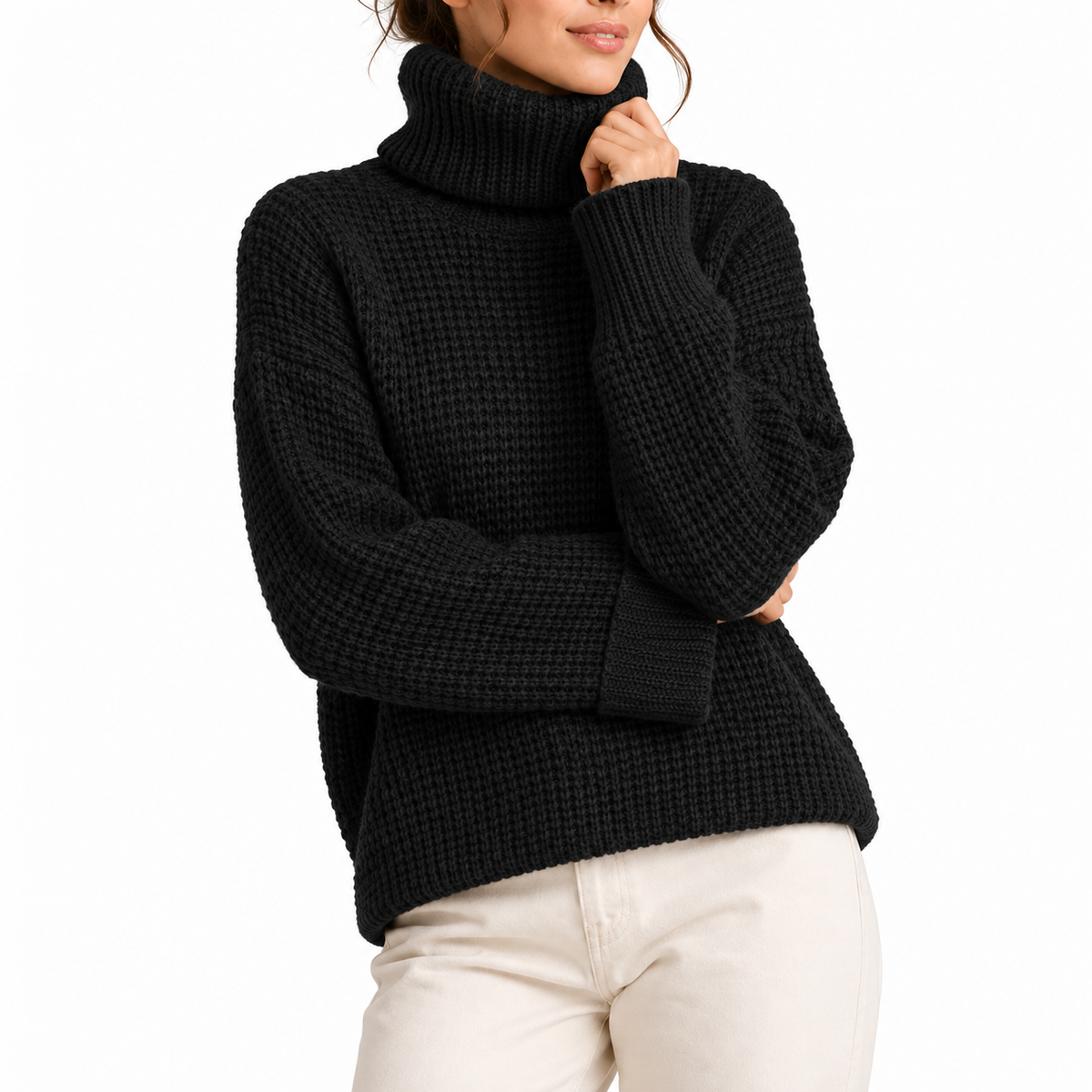 Pull ample à col roulé en maille gaufrée — Amielle Paris