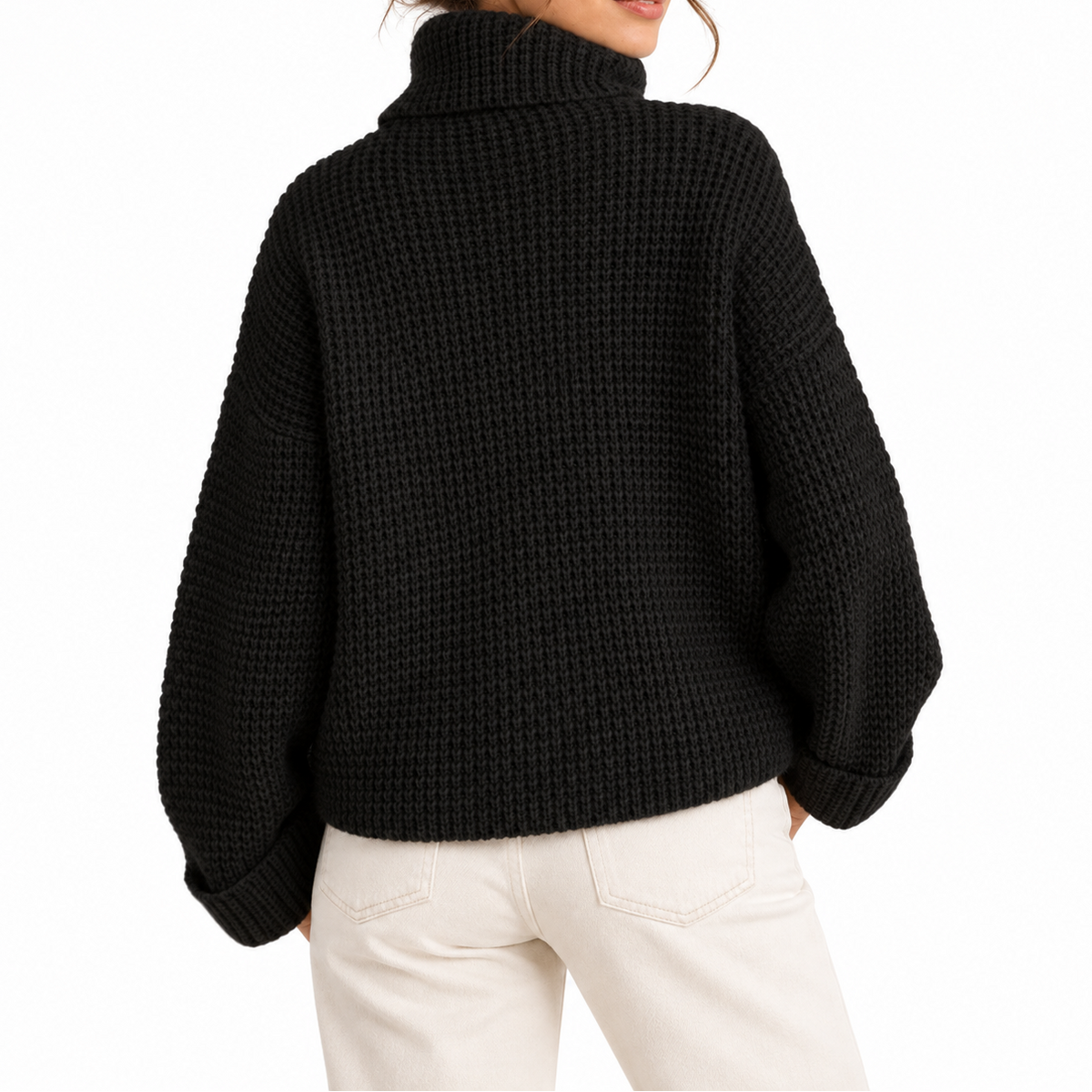 Pull ample à col roulé en maille gaufrée — Amielle Paris