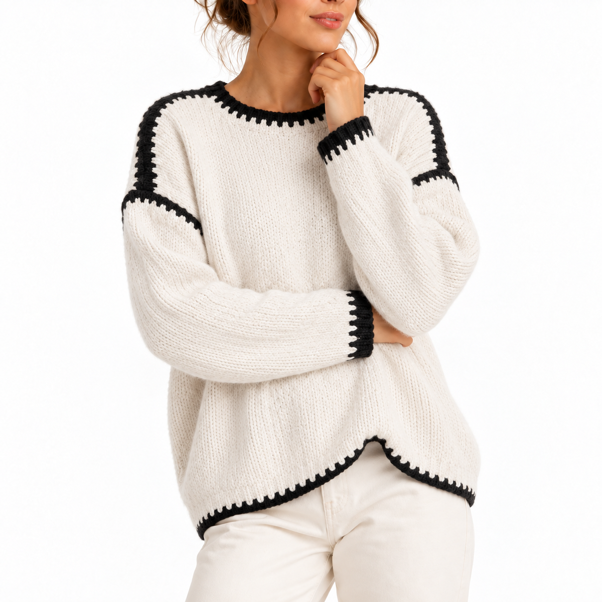 Pull ample en grosse maille à col bateau — Amielle Paris