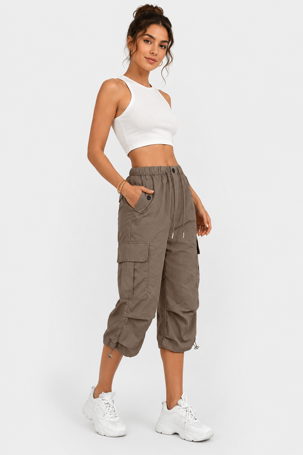 Pantalon cargo court à cordons — Lou — Amielle Paris