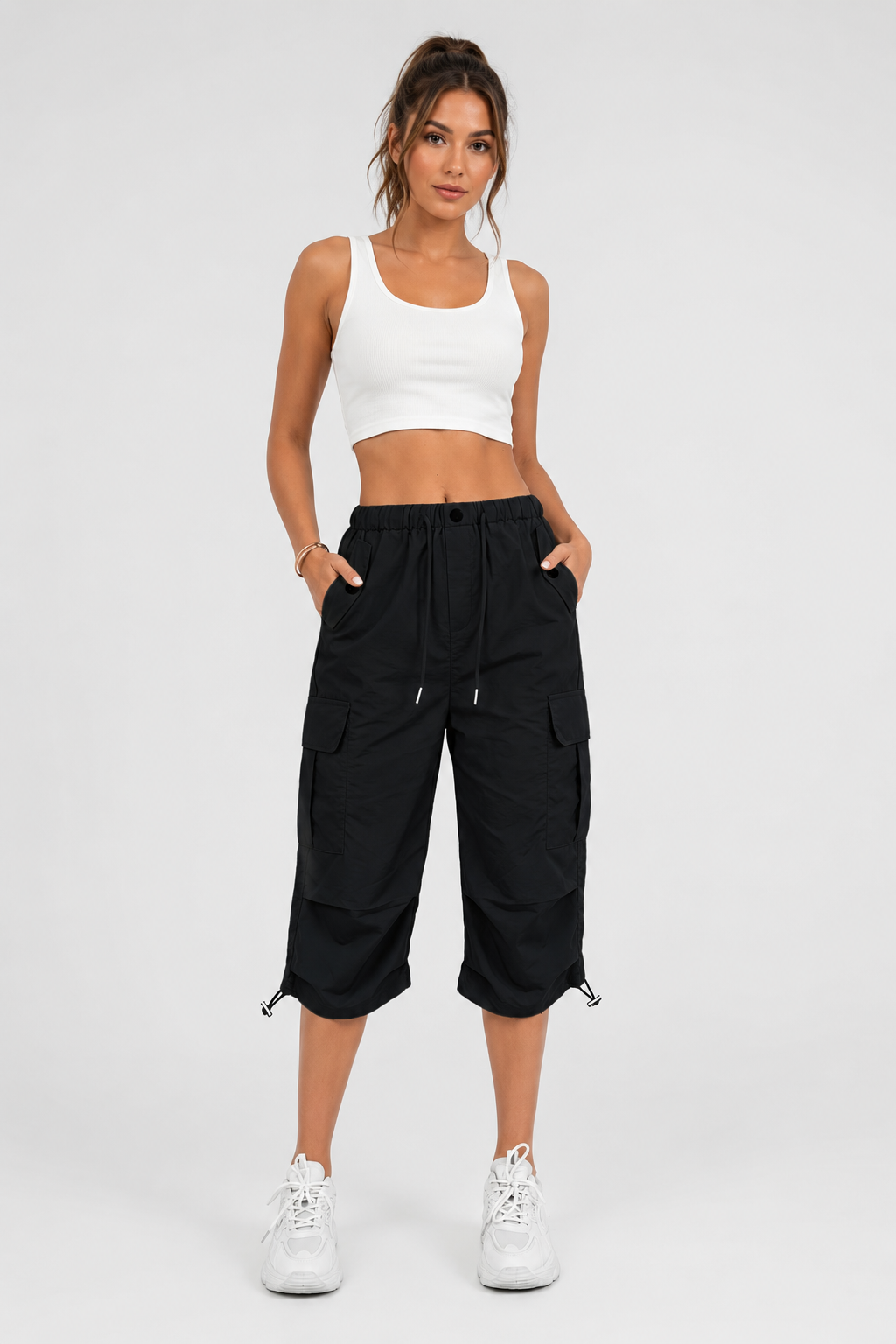 Pantalon cargo court à cordons — Lou — Amielle Paris