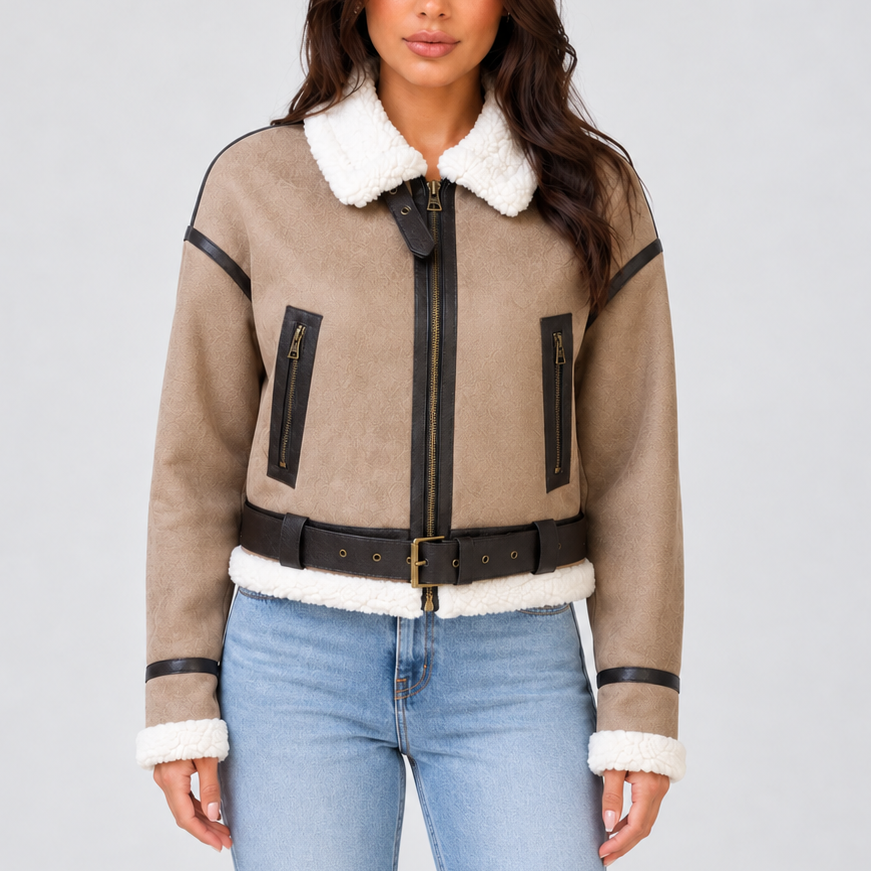 Blouson aviateur court à finitions duveteuses — Amielle Paris