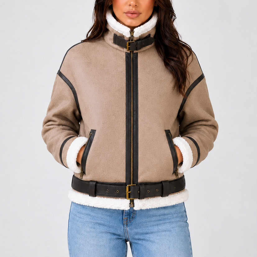 Blouson aviateur court à finitions duveteuses — Amielle Paris