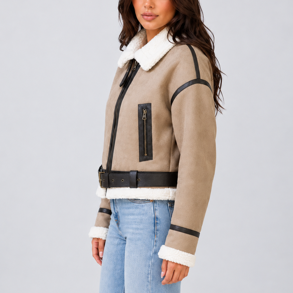 Blouson aviateur court à finitions duveteuses — Amielle Paris