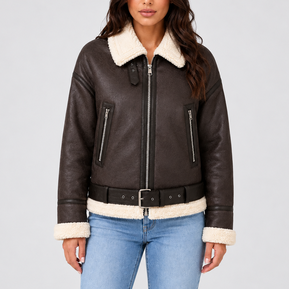 Blouson aviateur court à finitions duveteuses — Amielle Paris