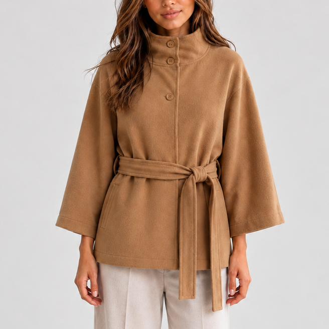 Veste cape ceinturée à col montant — Amielle Paris