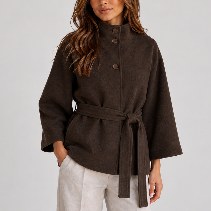 Veste cape ceinturée à col montant — Amielle Paris