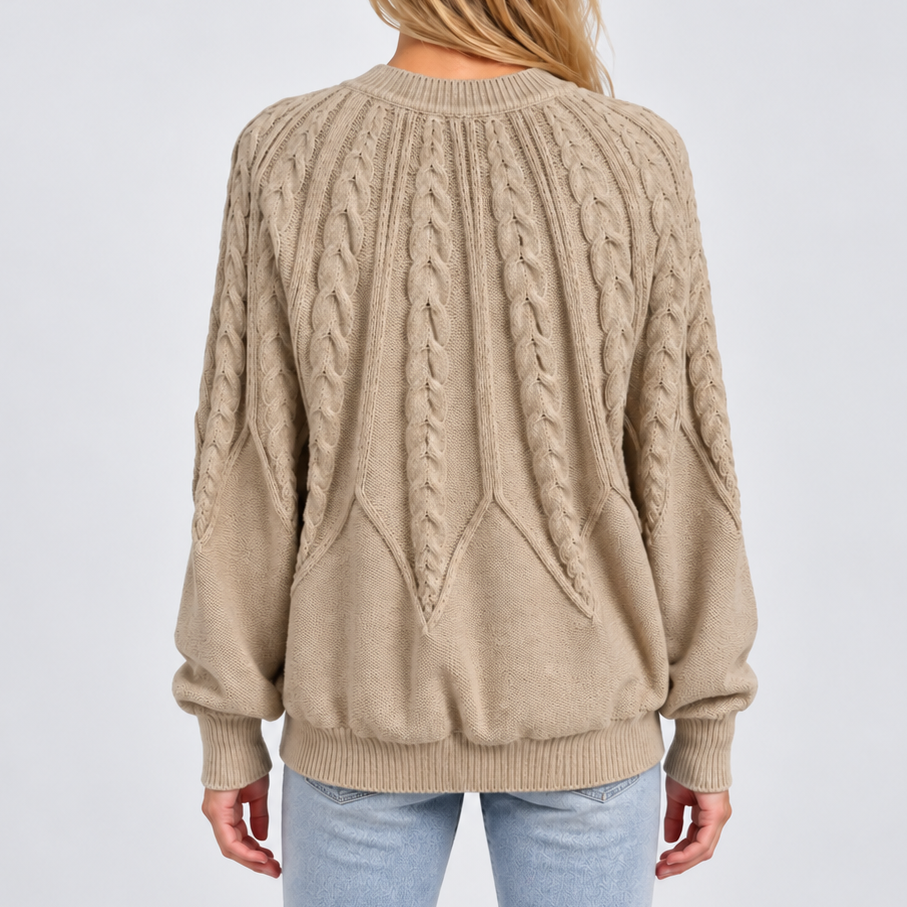 Pull torsadé à col rond et manches ballon — Amielle Paris