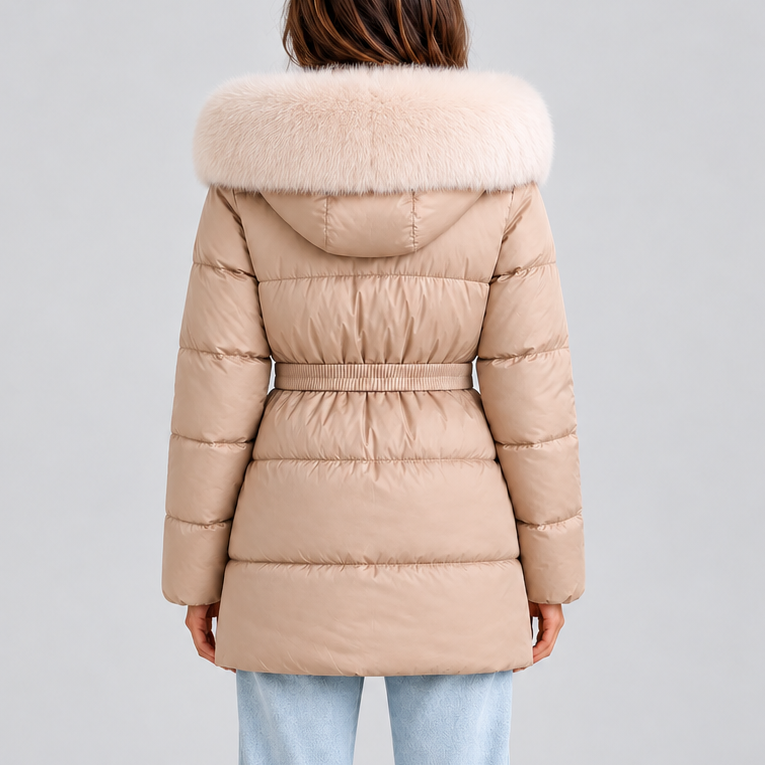 Doudoune longue ceinturée à capuche — Amielle Paris