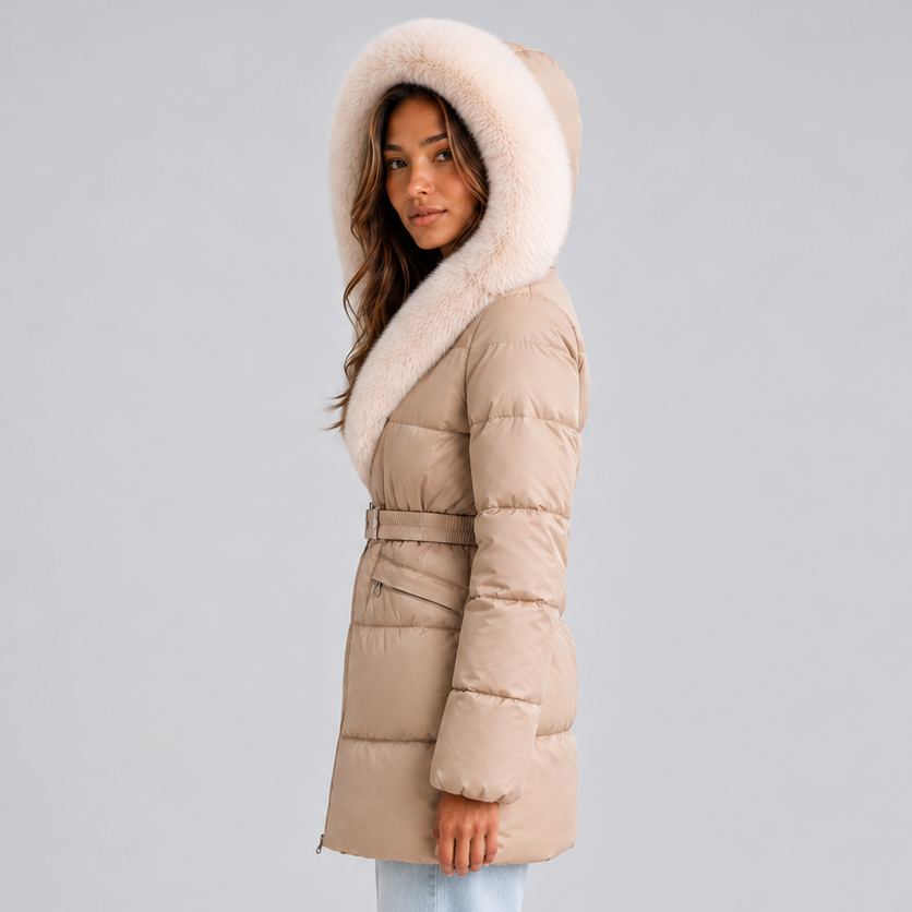 Doudoune longue ceinturée à capuche — Amielle Paris