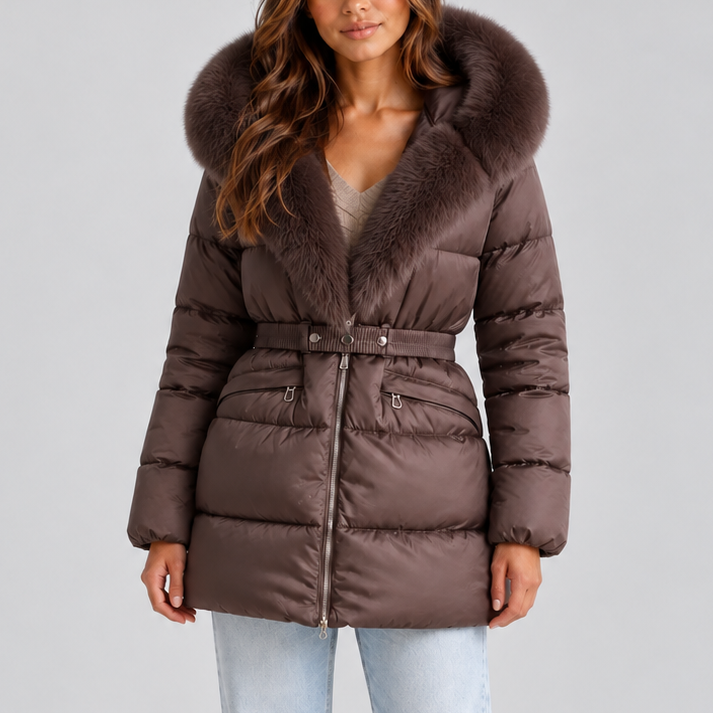 Doudoune longue ceinturée à capuche — Amielle Paris