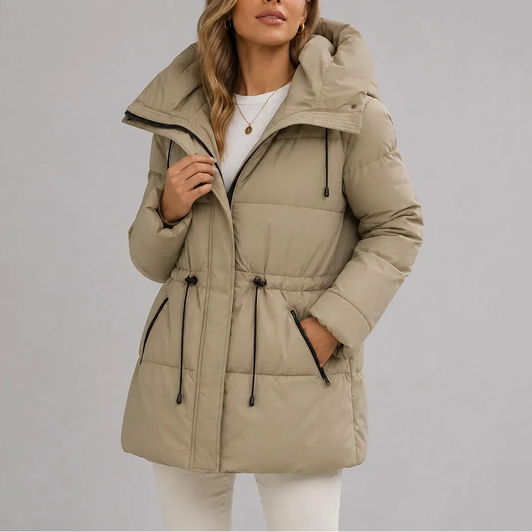 Doudoune longue à taille réglable et capuche — Amielle Paris