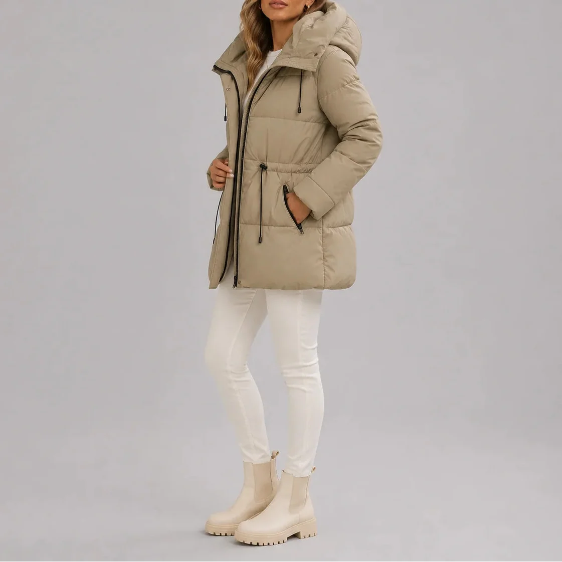 Doudoune longue à taille réglable et capuche — Amielle Paris