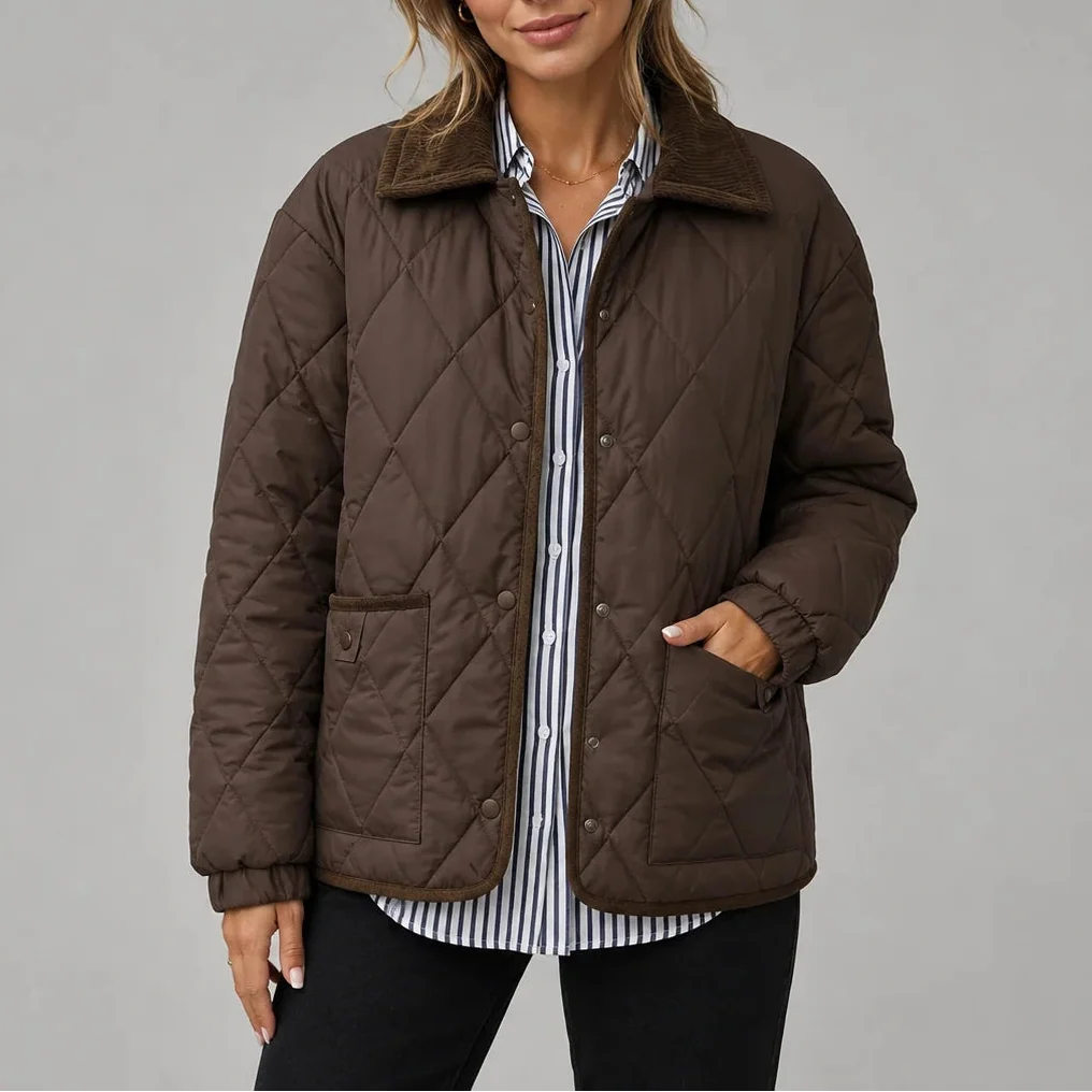 Veste matelassée à col en velours côtelé — Amielle Paris