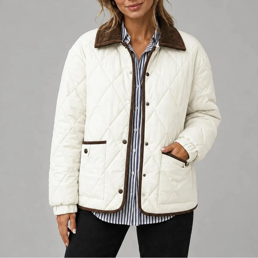 Veste matelassée à col en velours côtelé — Amielle Paris