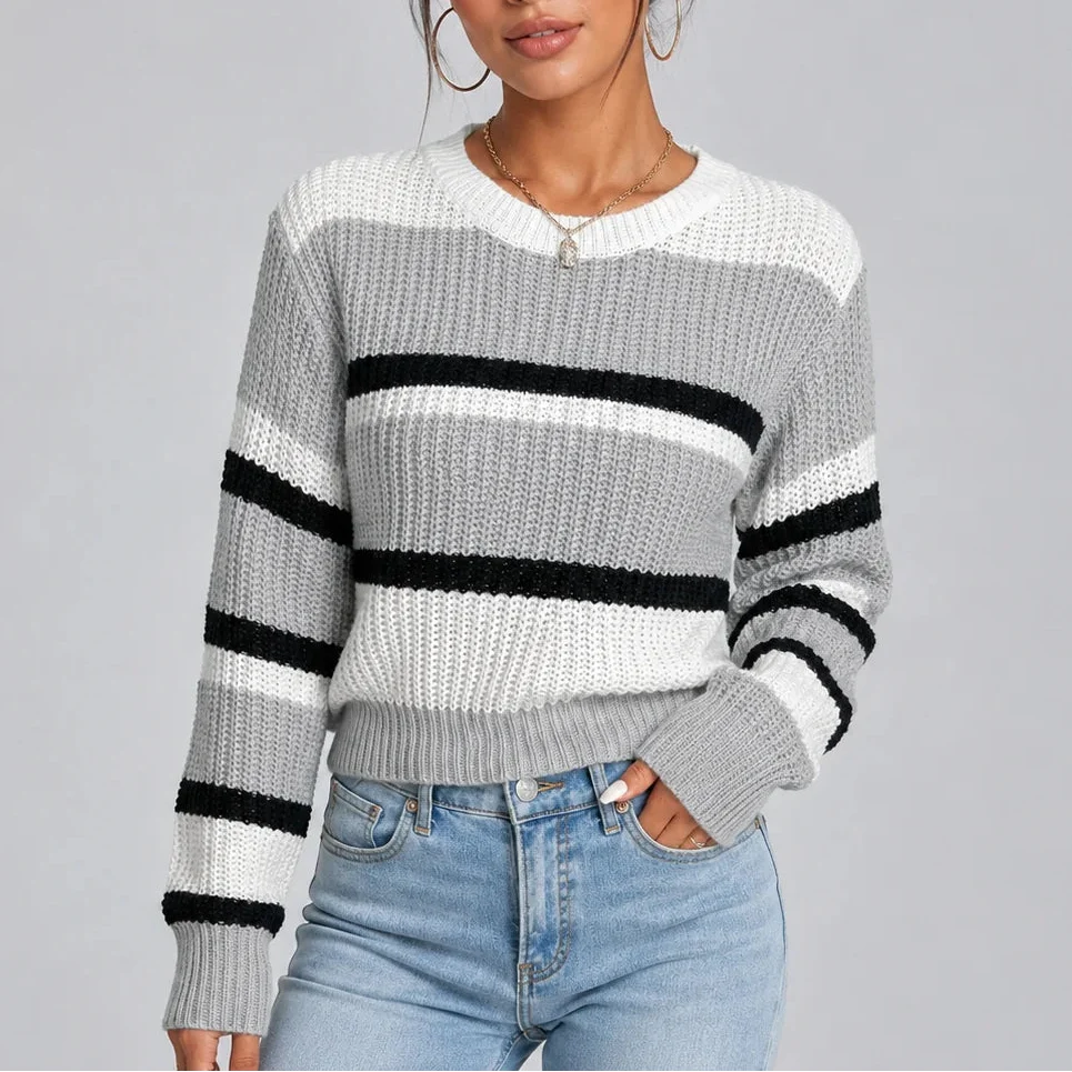 Pull rayé à col rond et poignets côtelés — Amielle Paris