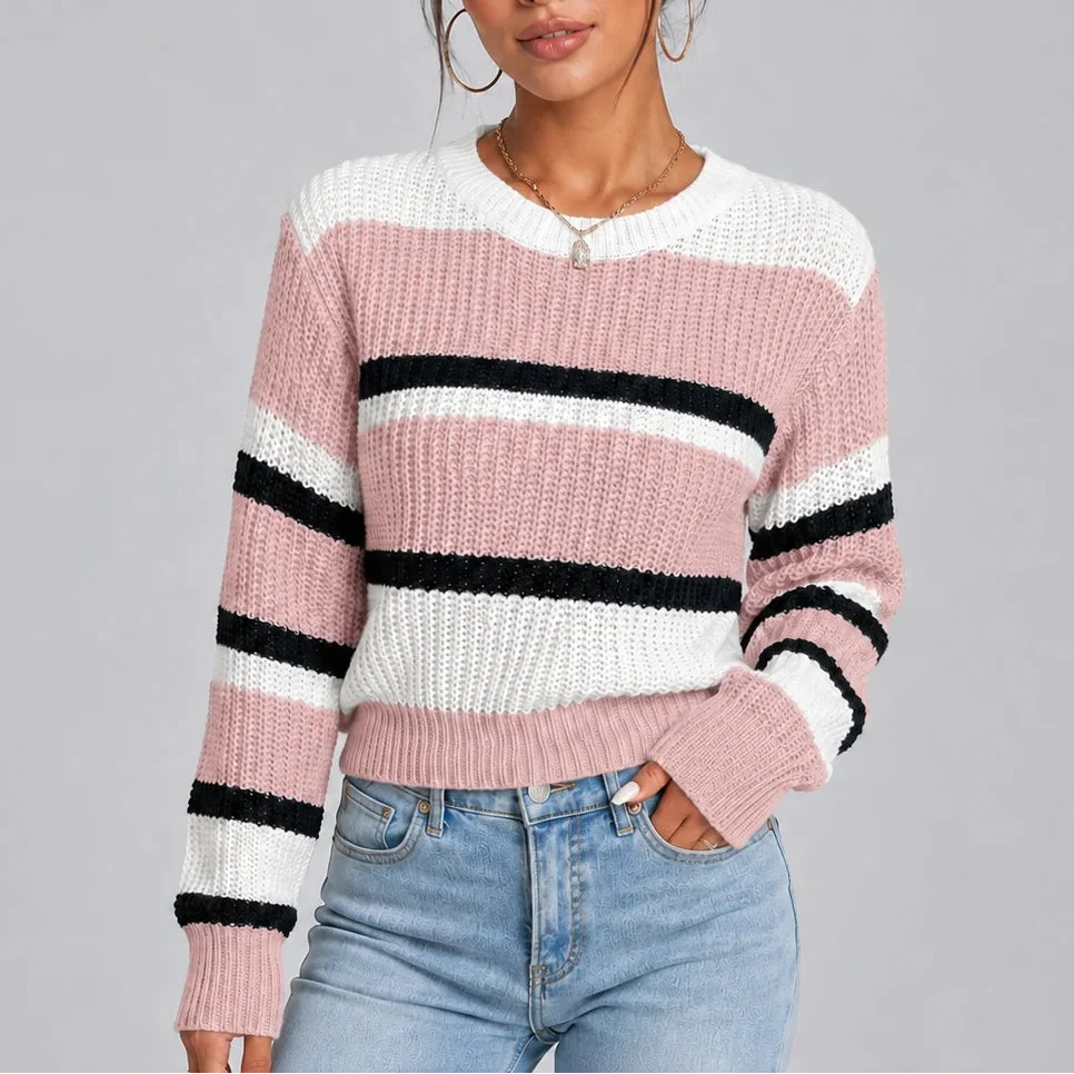 Pull rayé à col rond et poignets côtelés — Amielle Paris