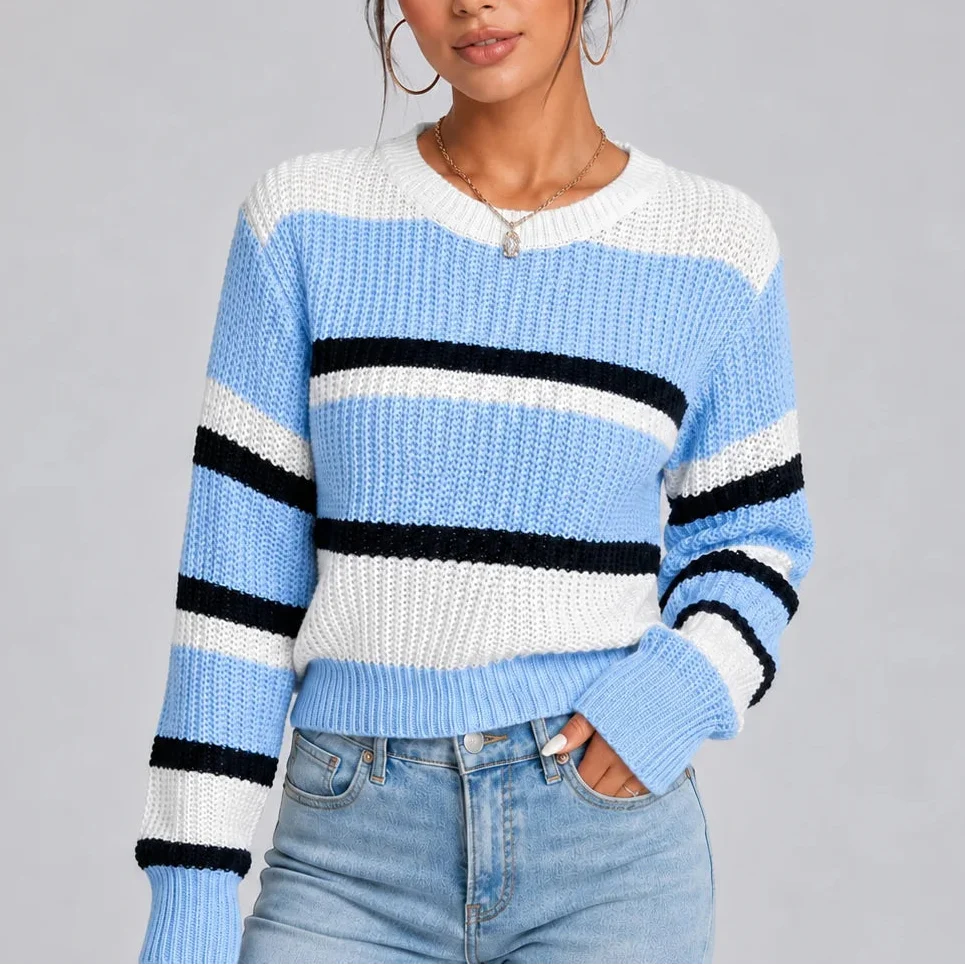 Pull rayé à col rond et poignets côtelés — Amielle Paris