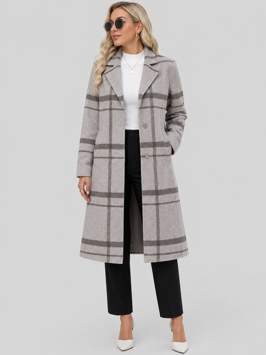Manteau long à carreaux — Mia — Amielle Paris