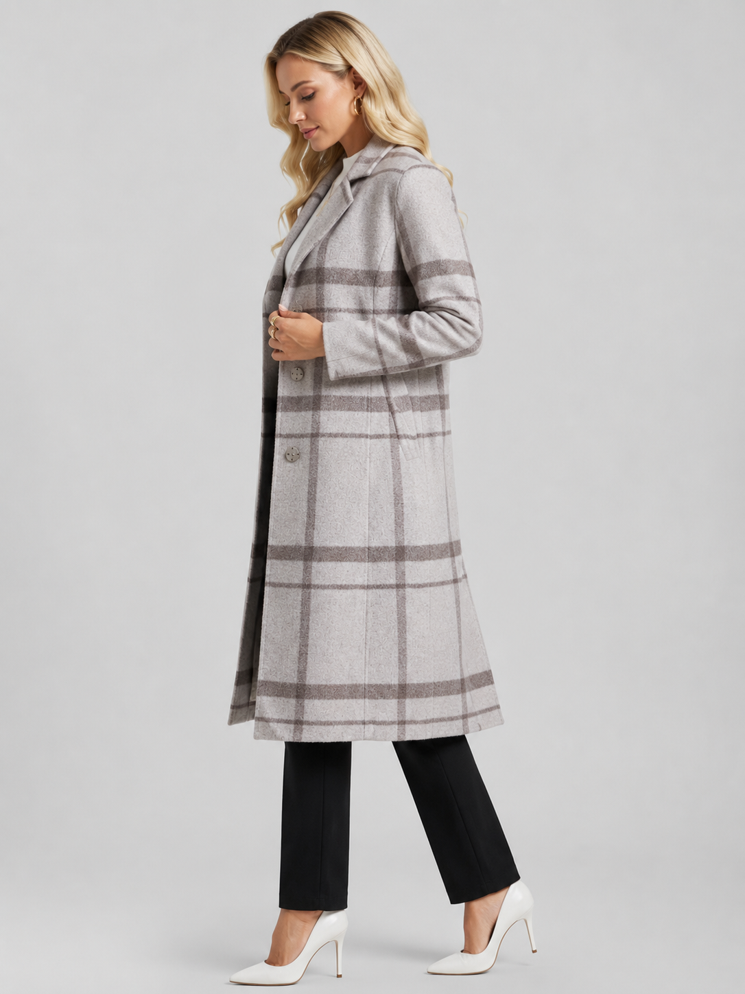 Manteau long à carreaux — Mia — Amielle Paris