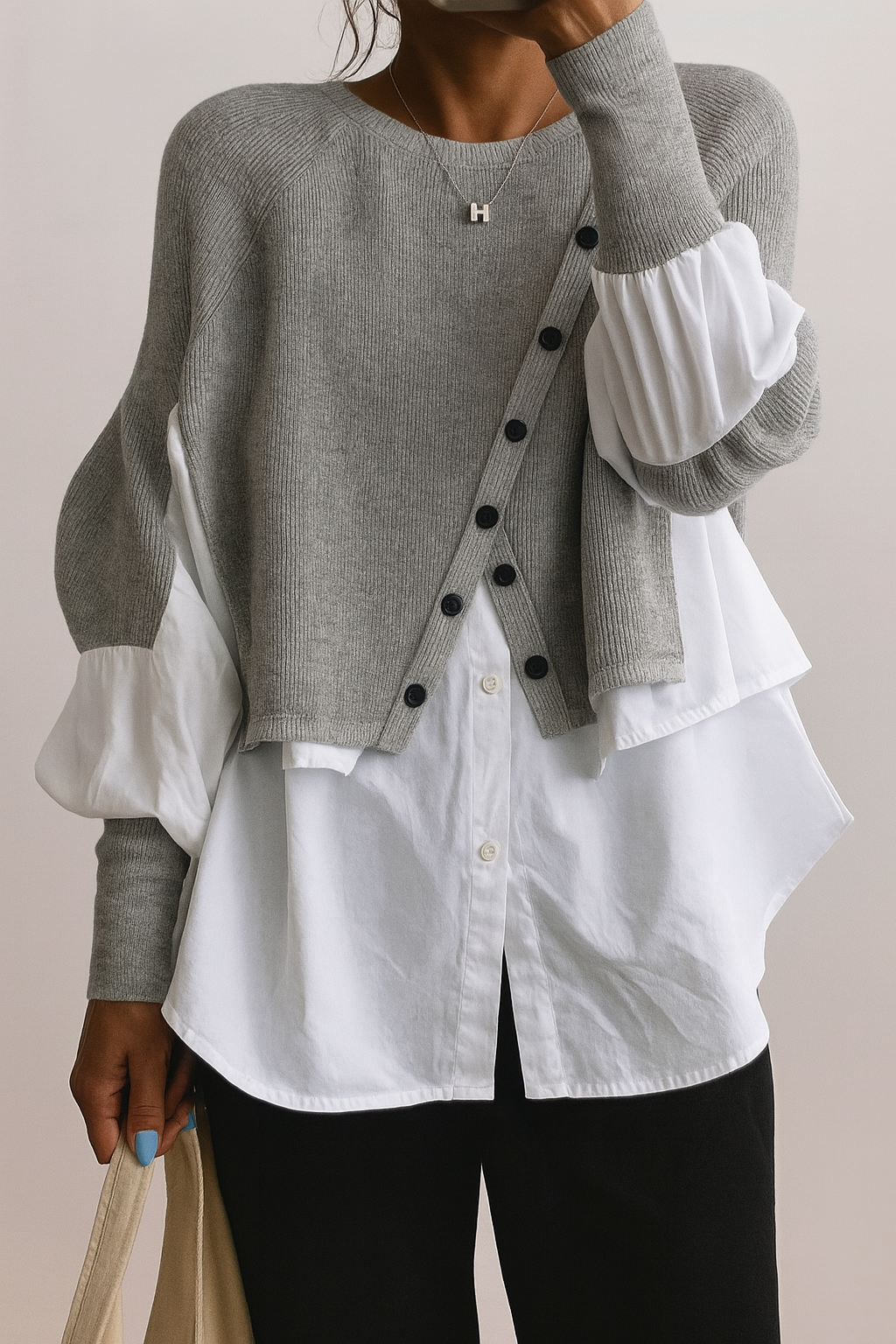 Hannah — Pull effet chemise superposée — Amielle Paris