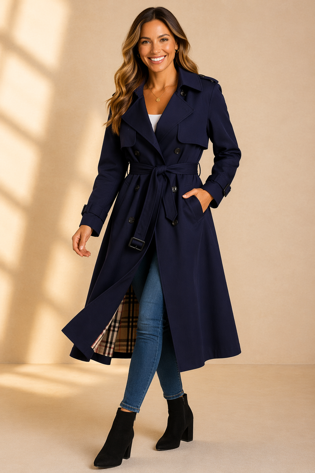 Madison — Trench long croisé et ceinturé — Amielle Paris