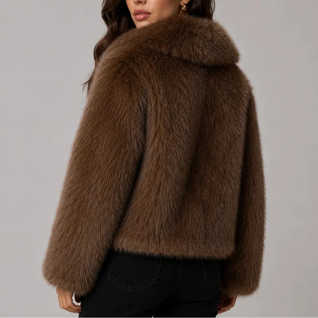 Veste courte en fausse fourrure à grand col — Amielle Paris