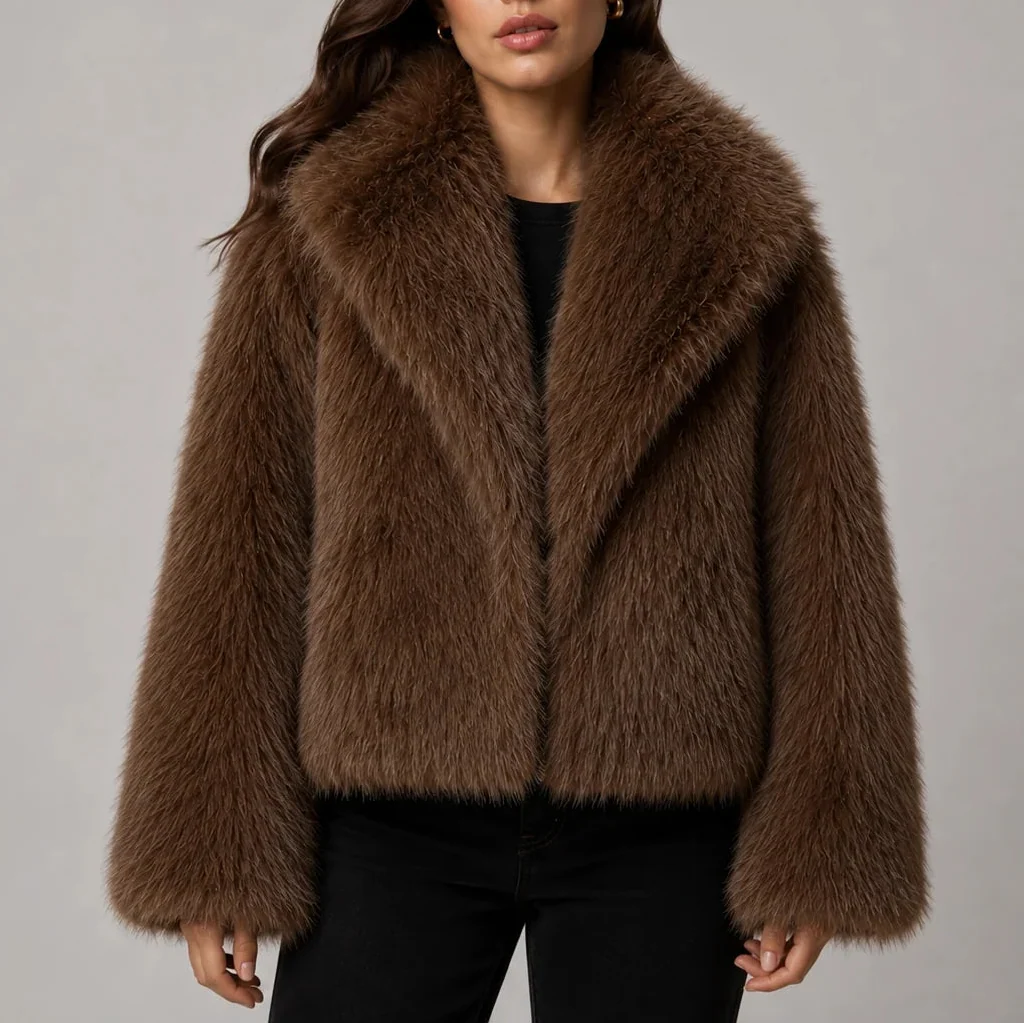 Veste courte en fausse fourrure à grand col — Amielle Paris