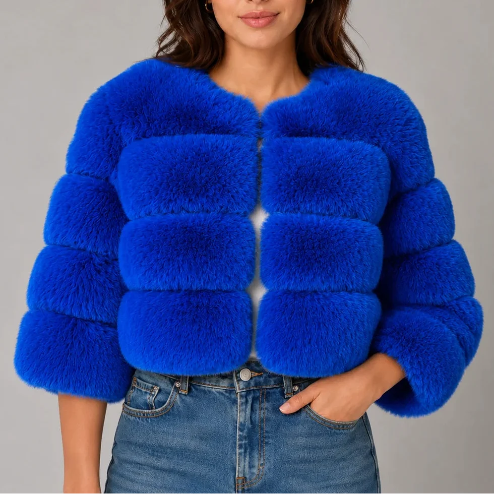 Veste courte effet fourrure à col rond — Amielle Paris