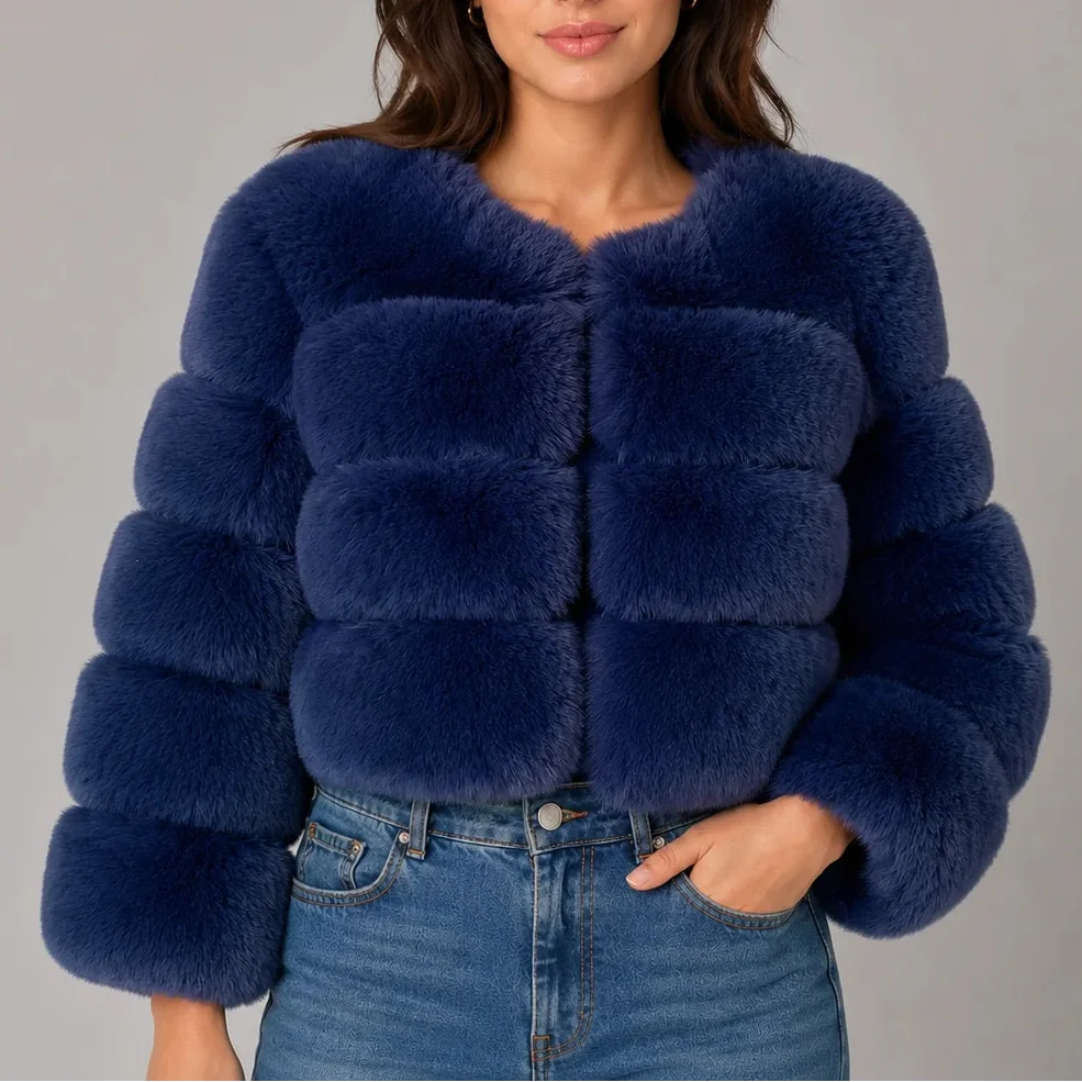 Veste courte effet fourrure à col rond — Amielle Paris