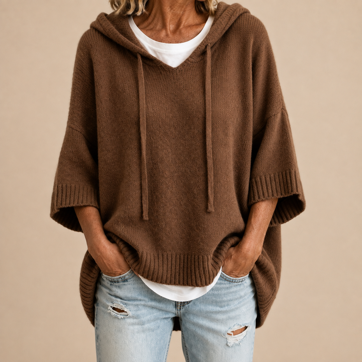 Athena — Poncho en maille à capuche — vue 3